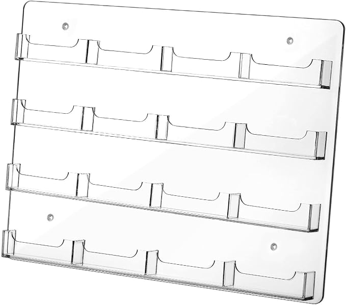 Perfk Acrylic Business Card Holder Wall Mount Multiple Brochures Storage Display Stand, 16 Pockets