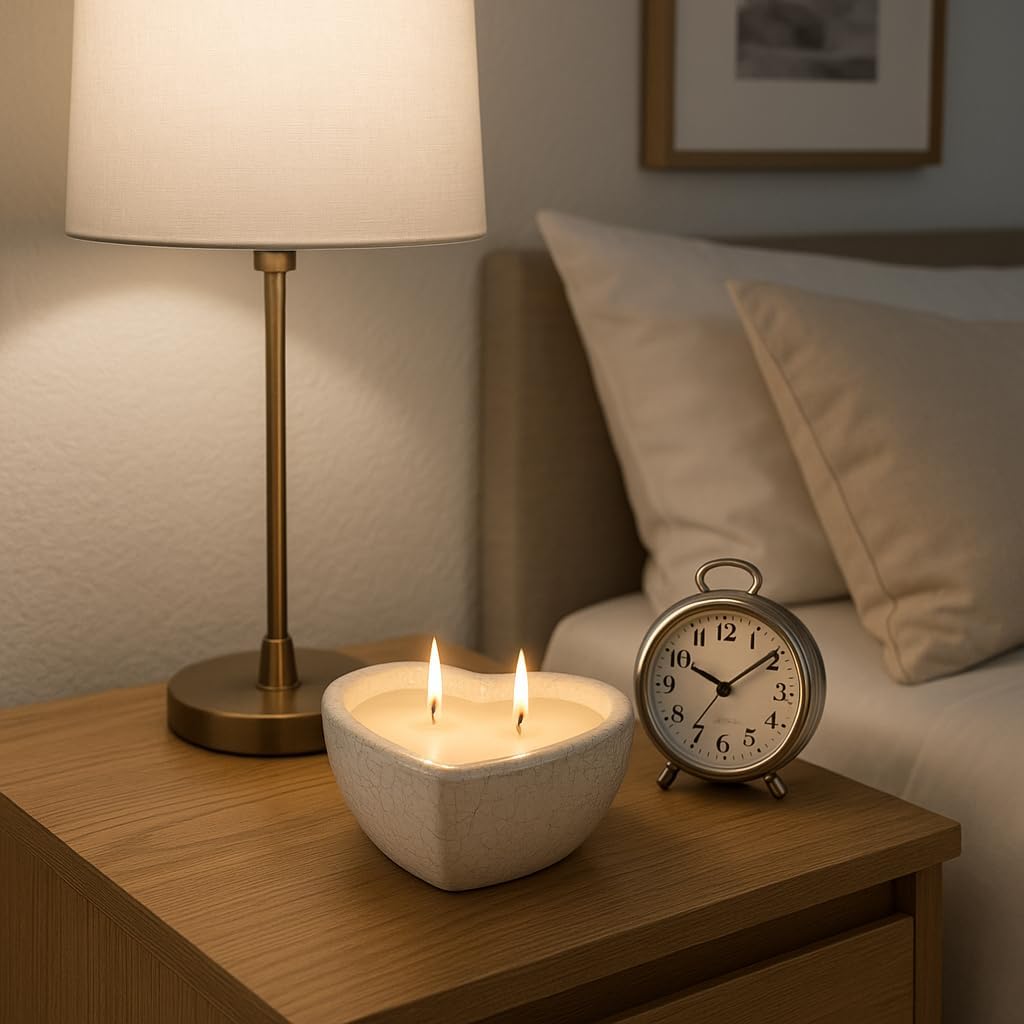Sandalwood Scented Heart Candle for Men and Women - Decorative Votive Accent for Living Room, Bedroom, and Bathroom - Small Pillar Style Candle for Indoor and Outdoor Spaces - 4", White