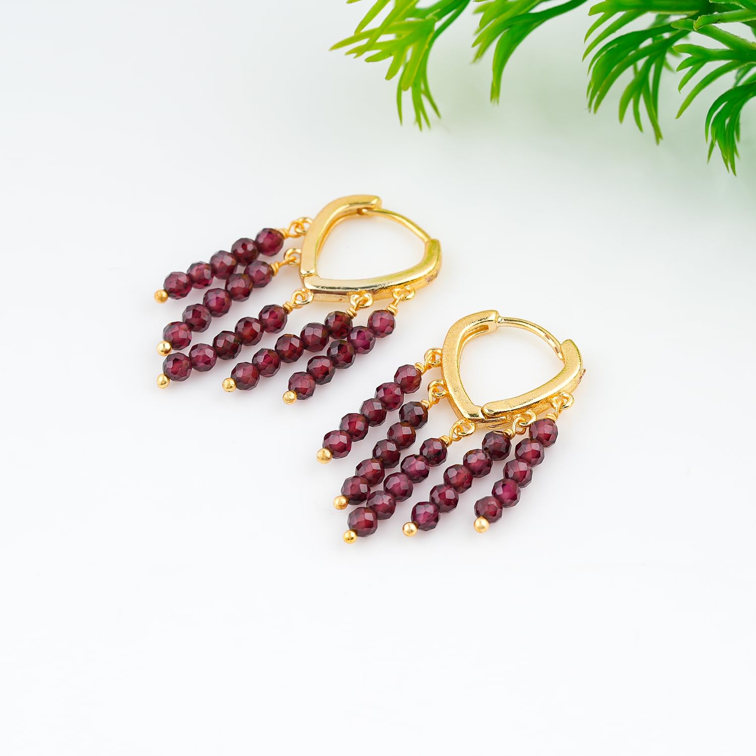 GARNET Beads Crystal Minimalist Dainty Earrings Pair for Women, Sparkling Micro Beaded, Healing Earrings Set, Hypoallergenic Jewelry Gold Plated Brass - Image 3