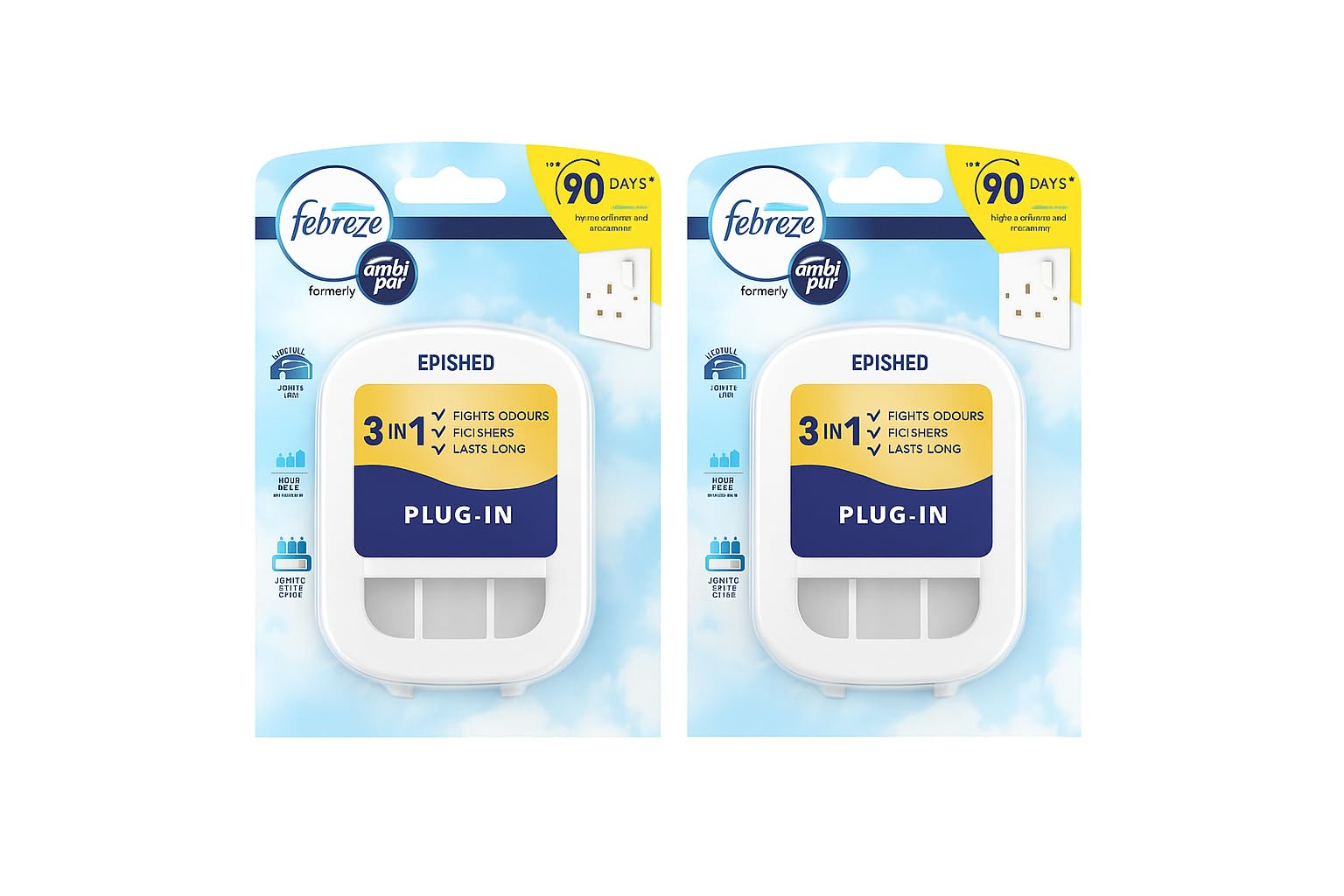 Febreze Plug-in Air Freshener Diffuser Device Pack of 2 Compatible with 3Volution Refills Continuous Odour Elimination Adjustable Scent Intensity for Home Office Bathroom Long-Lasting Freshness