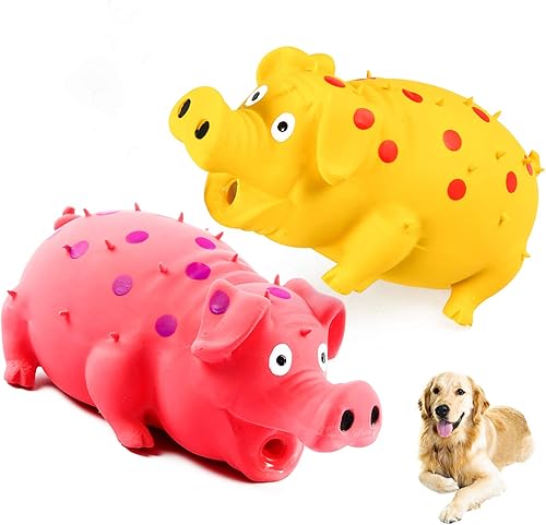 Paquete de 2 juguetes chirriantes para perros  Juguetes de goma duraderos para masticar con sonidos gruñidos y gruñidos para perros pequeños,