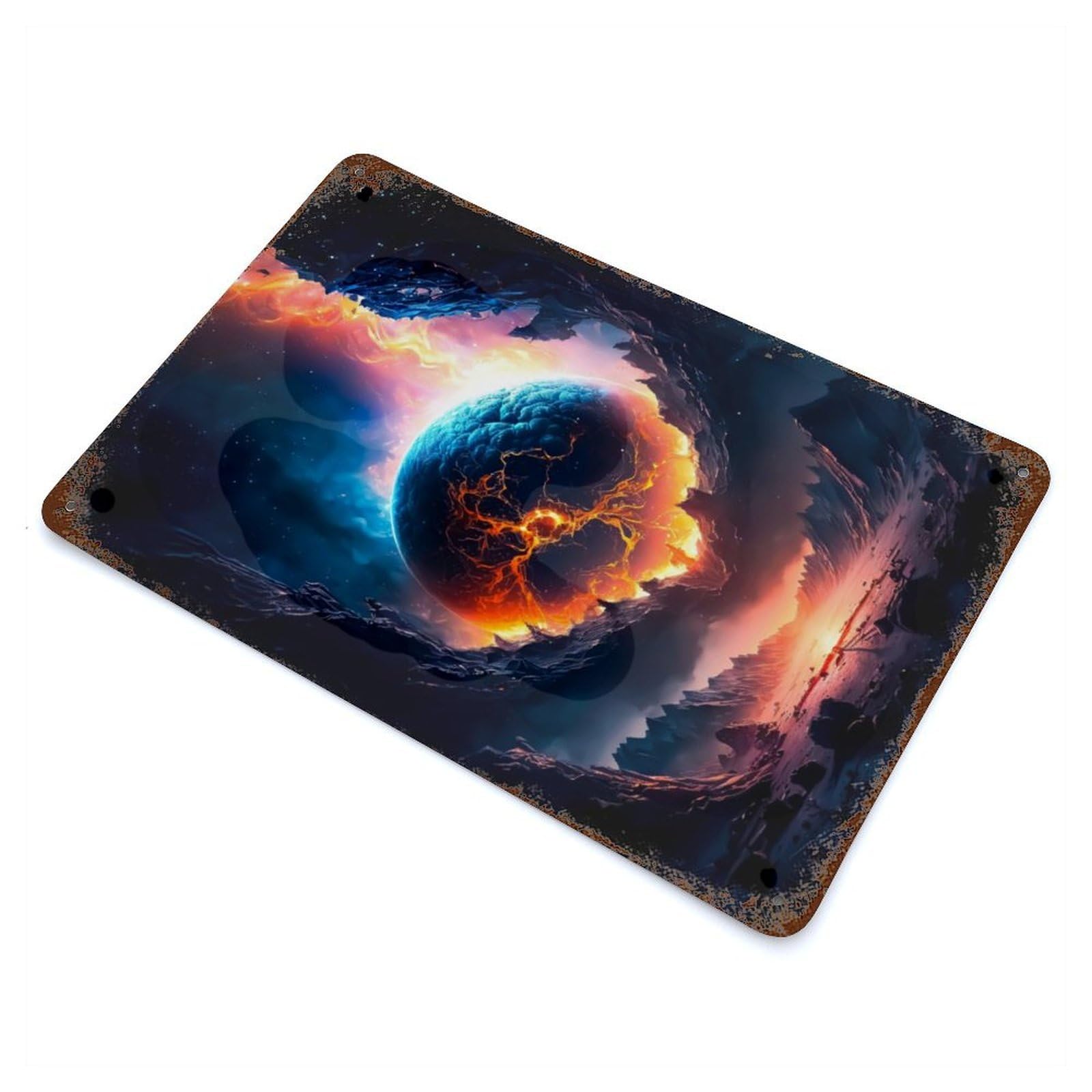Magma Planet Decorative Tin Sign 11.8"x7.9", Ideal for Basement, Hobby Room And Garage Decor