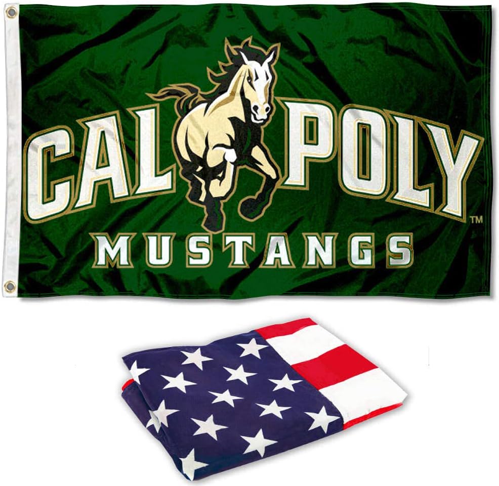 College Flags & Banners Co. Cal Poly Mustangs 3x5 Flag and USA 3x5 Flag Set