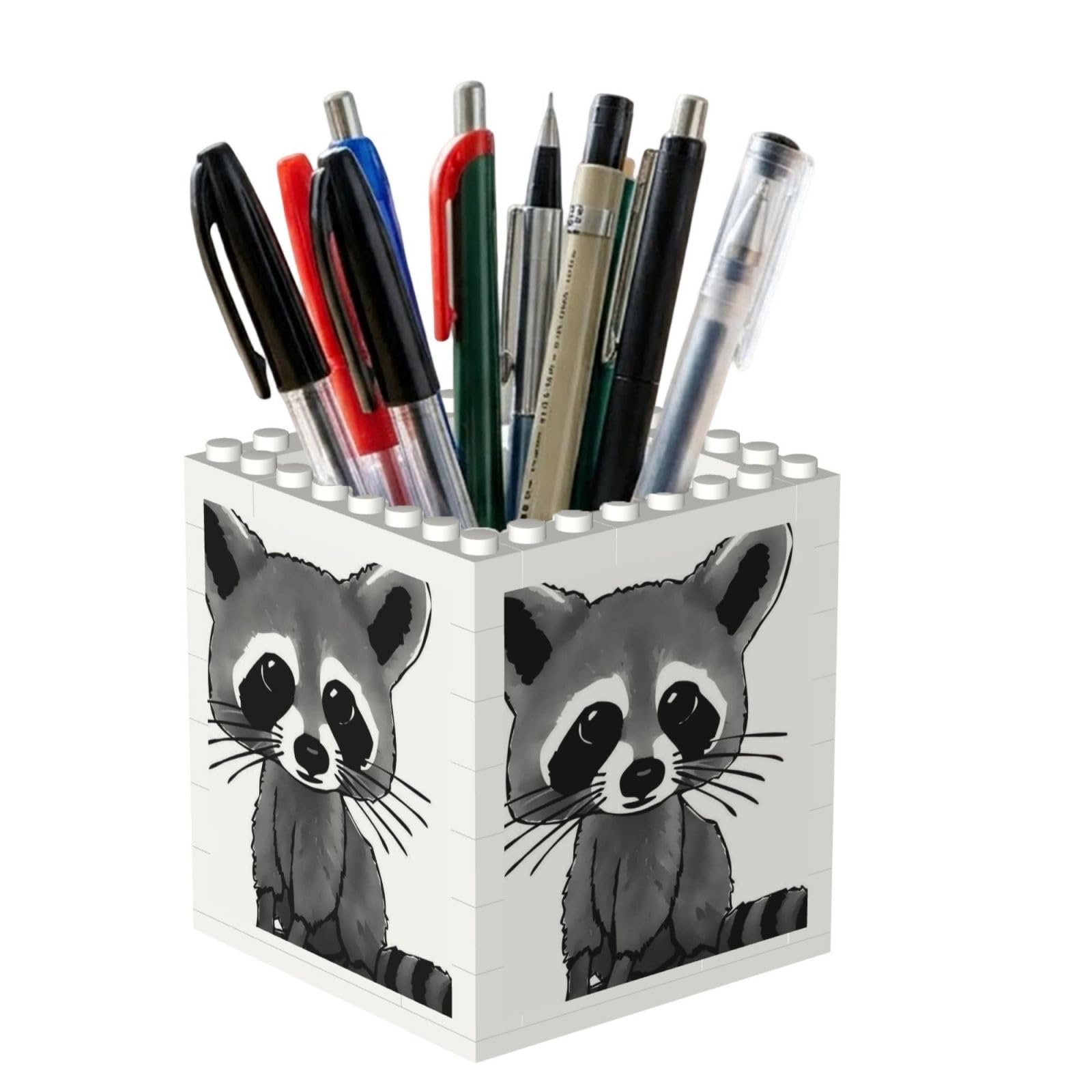 Poadnly Cartoon Cute Raccoon, Pen Pot Pencil Holder for Office Home School, Compact Desk Organiser for Office Stationery