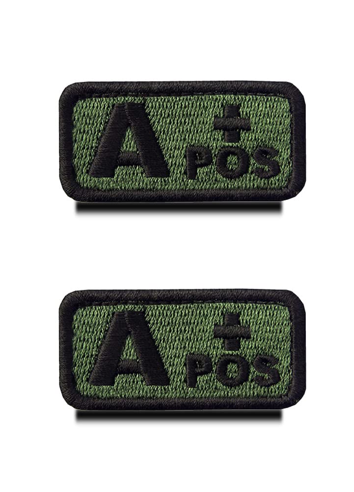 2 sztuki taktycznych wojskowych zielony typ A+ Pos pozytywny emblemat grupy krwi, naszywka haftowana naszywka z zapięciem na rzepy do torby pierwszej pomocy, urazów, lekarstw, ratowników medycznych, zestaw pierwszej pomocy (A+)