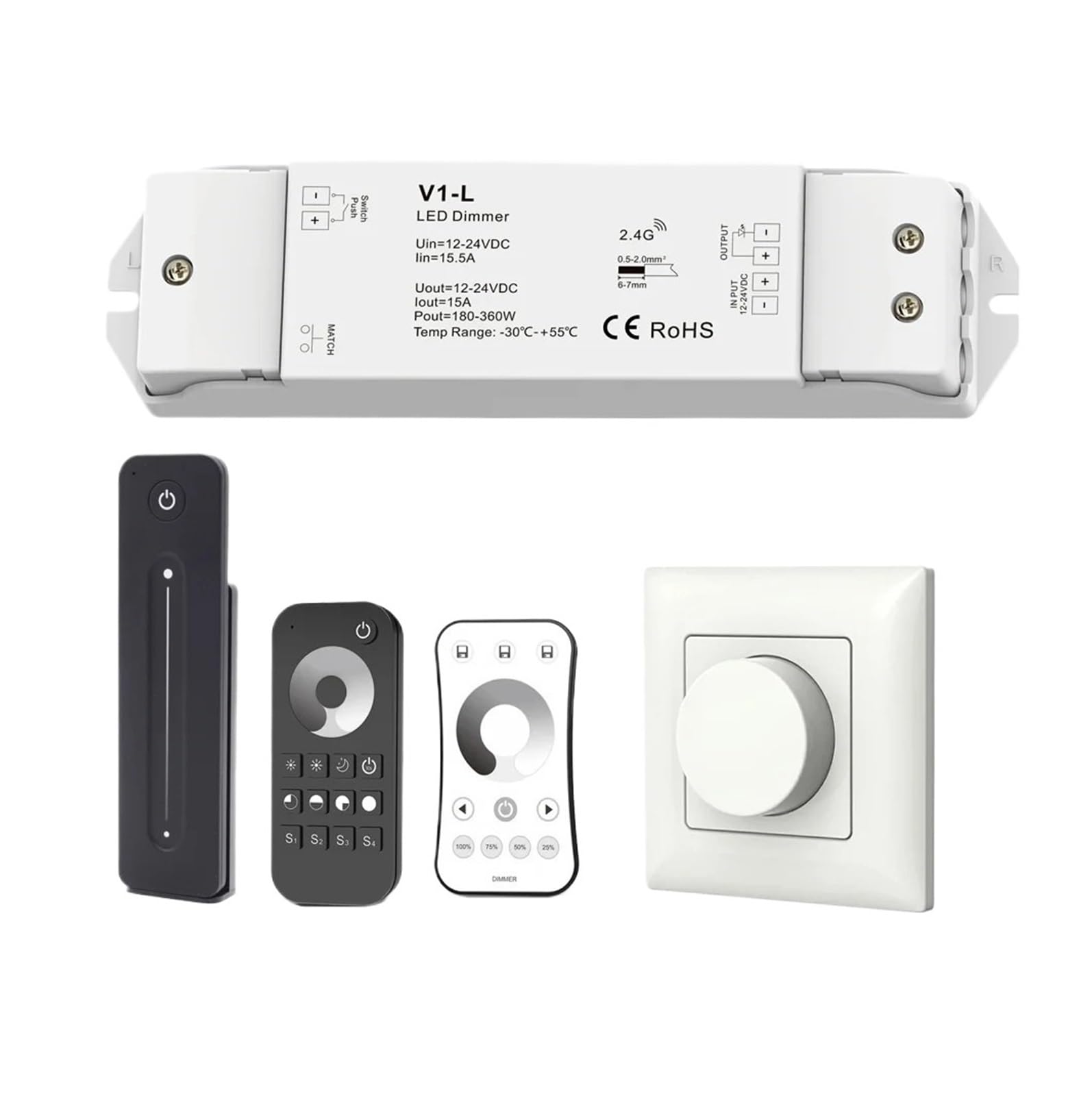 Controlador LED 24V 12V 15A atenuador para tira monocromática