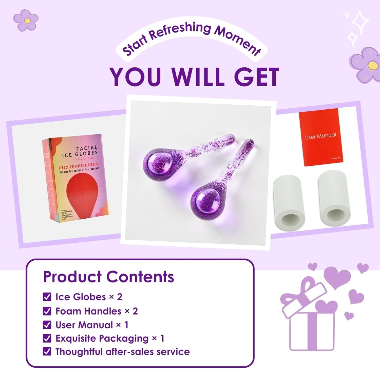 Facial Ice Globes, Cryo Cooling Balls with Anti-Slip Handle for Face, Eyes & Neck, Relaxing Beauty Massage Tool for Soothing and Refreshing Skincare Routine, Glitter Purple - Image 6