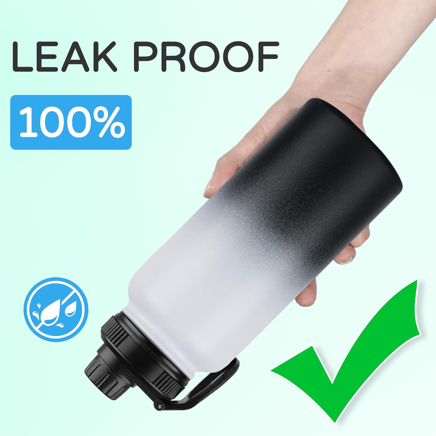 DOMICARE 32 oz Insulated Water Bottle Bulk, Vacuum Insulated Stainless Steel Sports Water Bottle with Straw Lid & Spout Lid, Leakproof, Reusable - Travel, Bike, Black White Gradient (8 Pack) - Image 5