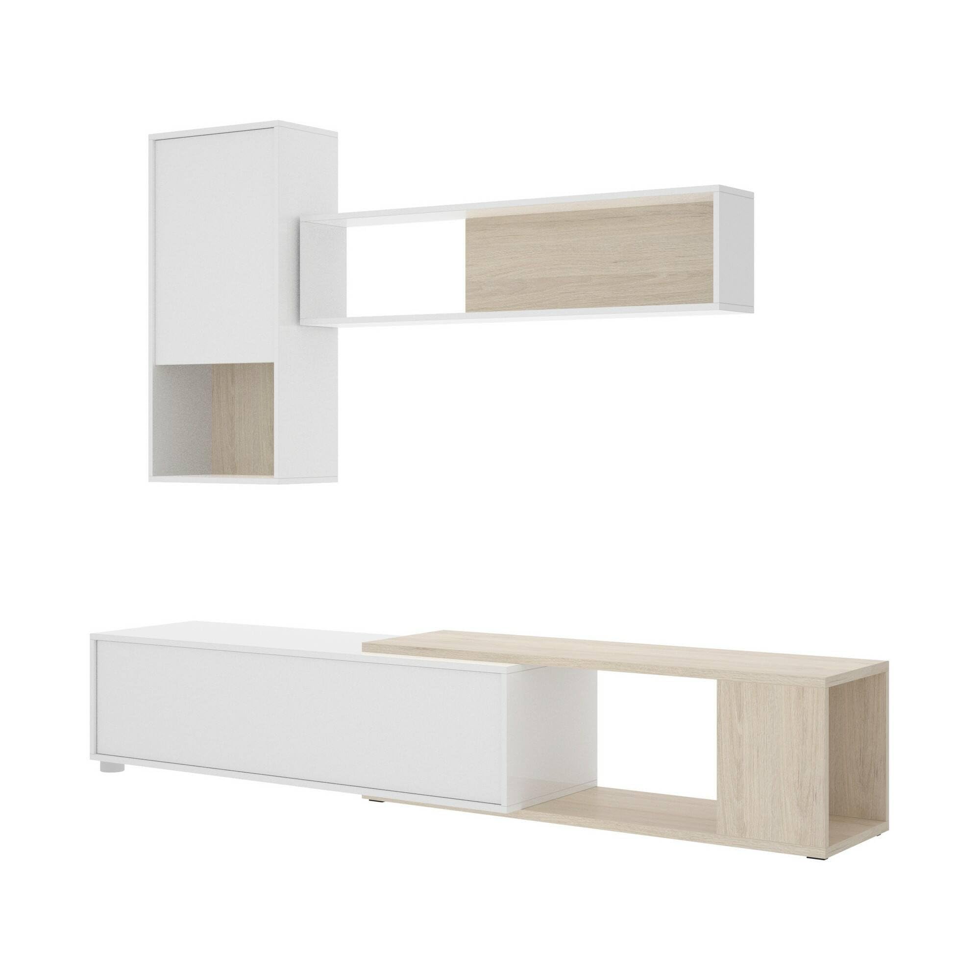 Dmora Parete Attrezzata Legnone 41x230x180h cm Bianco Lucido 4 Ripiani Modulabile, Apertura Battente e Push Pull