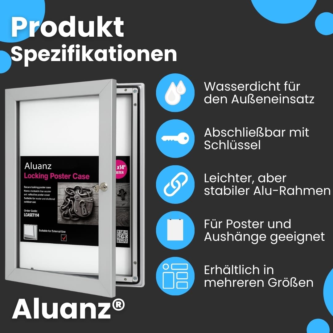 Schaukasten Außen, Abschließbar, DIN A2 | Infokasten Wetterfest, Infobox, Plakatschaukasten für Büros, Campingplätze, Hotels, Restaurants, Sportvereine, Wand-Montage
