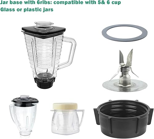Miniatura 6 de Para piezas de repuesto Oster Blender Ice Blade con tapa base de tarro y dos juntas de junta tórica de goma, kit de actualización compatible con