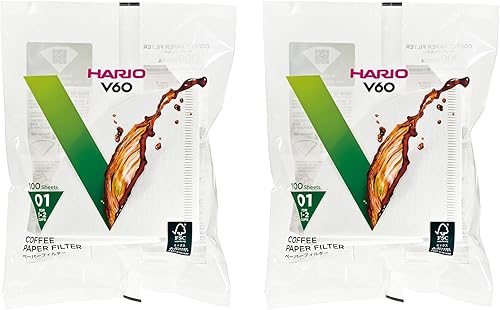 HARIO VCF-01-100W V60 - Filtro de papel, blanco, para 1-2 tazas, fabricado en Japón, 100 hojas, juego de 2