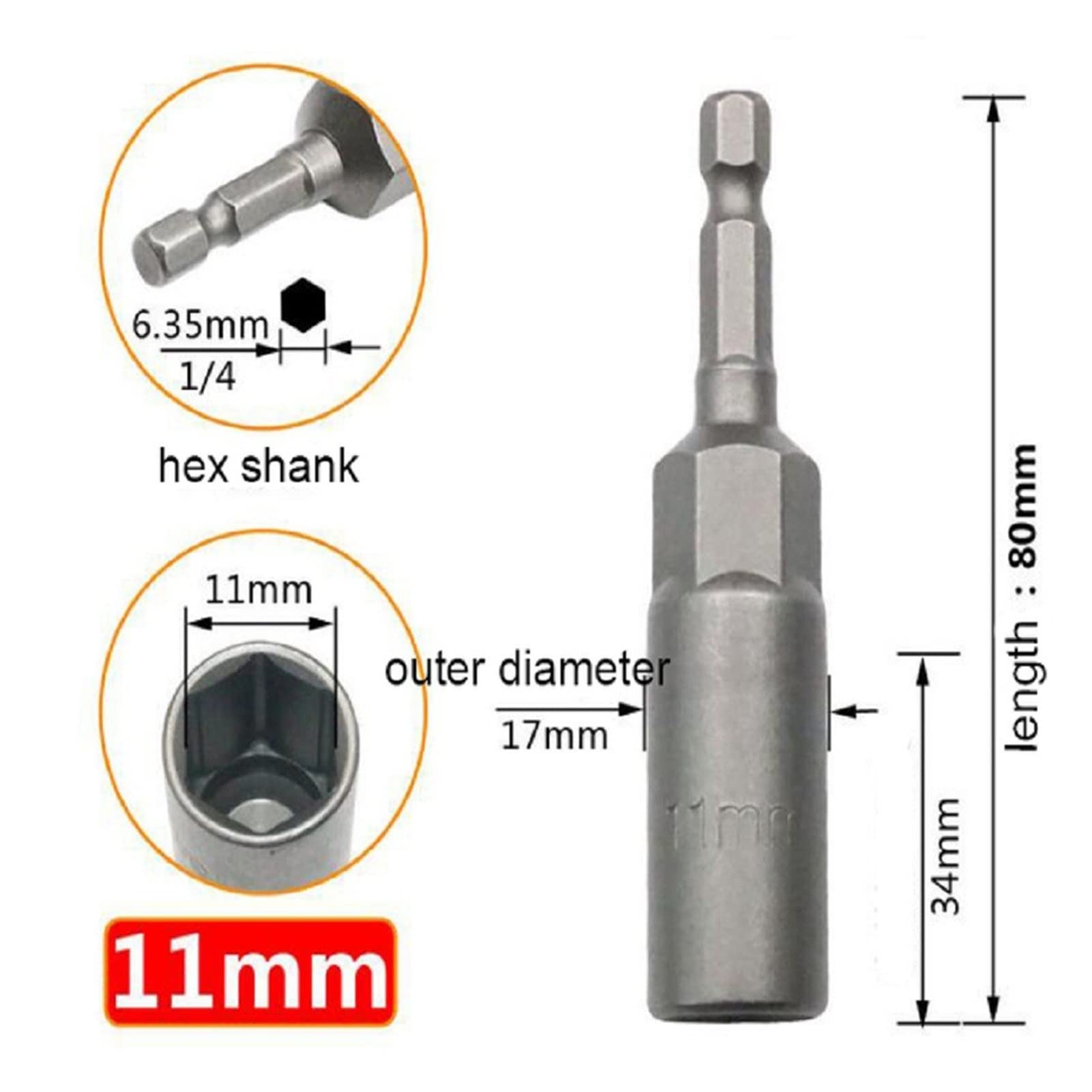 Destornillador de Impacto de 80 mm, 8 Unidades, Taladro, Adaptador de Vaso magnético Hexagonal de 1/4", Tuerca de Impacto, Taladro para Herramientas de Impacto.