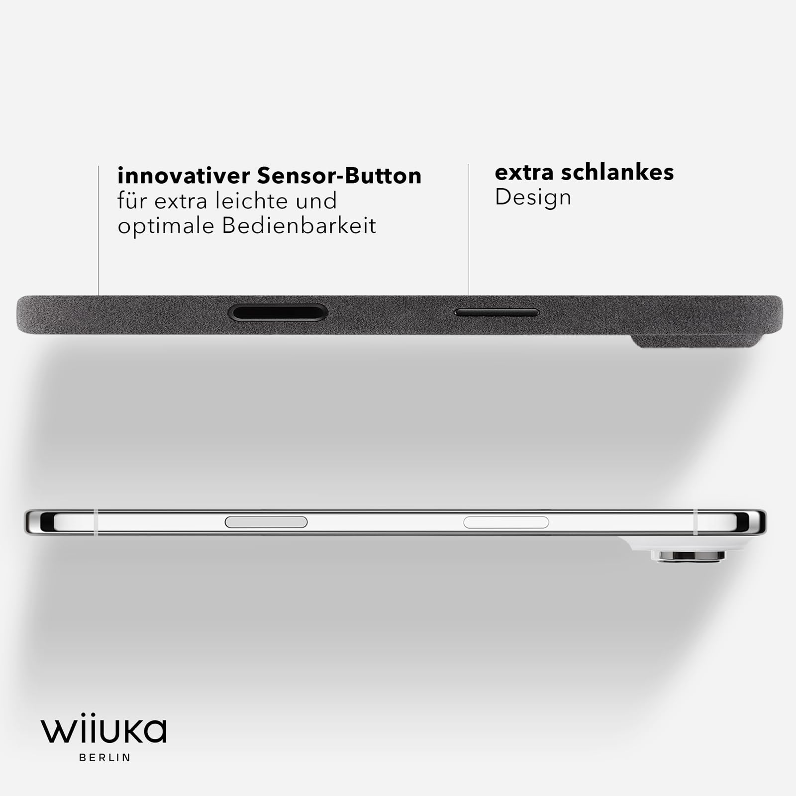 WIIUKA futerał na iPhone Air, oryginalna alcantara®, wykonany ręcznie, bardzo cienki, klasy premium etui na telefon, etui, Qi, alternatywa dla skóry, skiin alcantara, kolor mystery grey