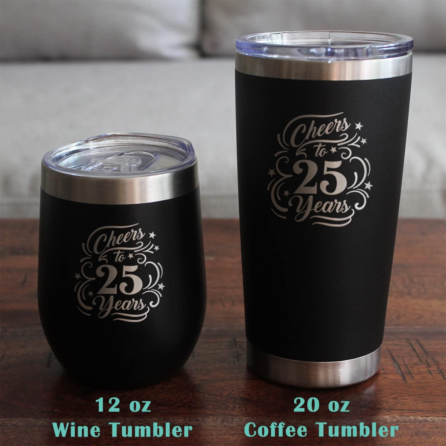 Bevvee Cheers to 25 Years - Stemless Wine Glass Gifts for Women & Men - 25th Anniversary Party Decor - Large 17 Oz Glasses - Image 7