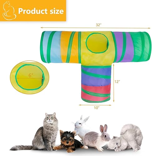 Miniatura 3 de Alicedreamsky Túnel para gatos, tubo plegable con 1 pelota de juego, túneles de gato de 3 vías para gatos de interior, cachorros, gatitos, gatitos,