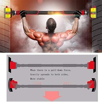 Portable Horizontal Bar Triple Protection Door Frame Wall Mount Pull-Ups Adjustable Upper Body Training 115-145Cm