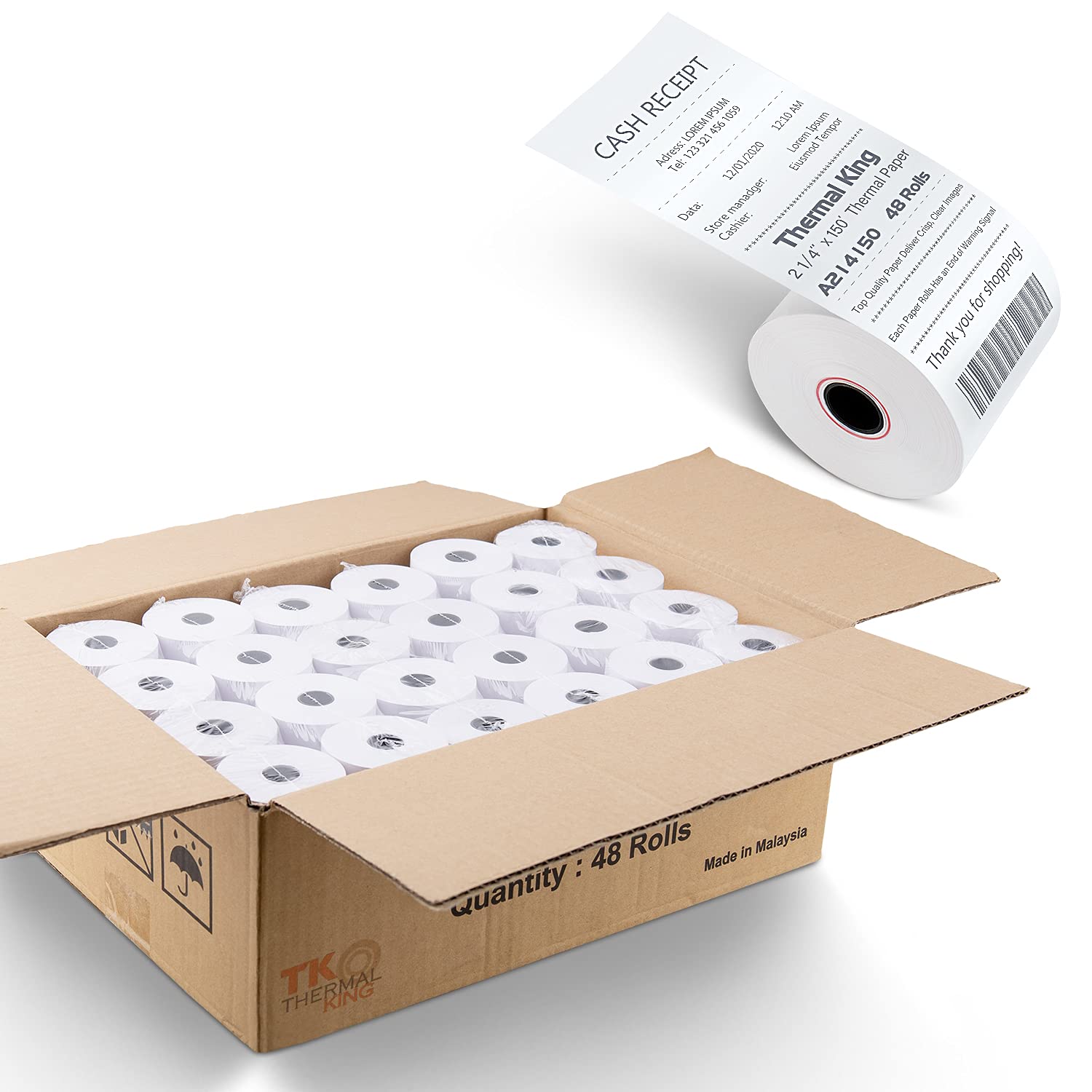 TK Thermal King, (48 Rolls) 2 1/4" x 150' Thermal Paper, Adding Machine/Calculator POS Receipt paper for Cash Registers