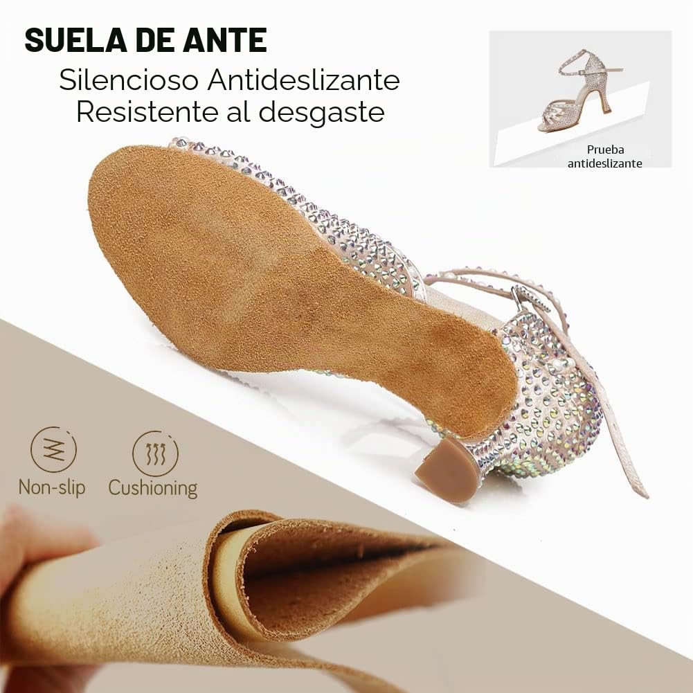 JUODVMP Zapatos de Baile Latino para Mujer con Diamantes de Imitación Salsa de Salón Estándar Zapato de Baile Profesional de Tango Moderno