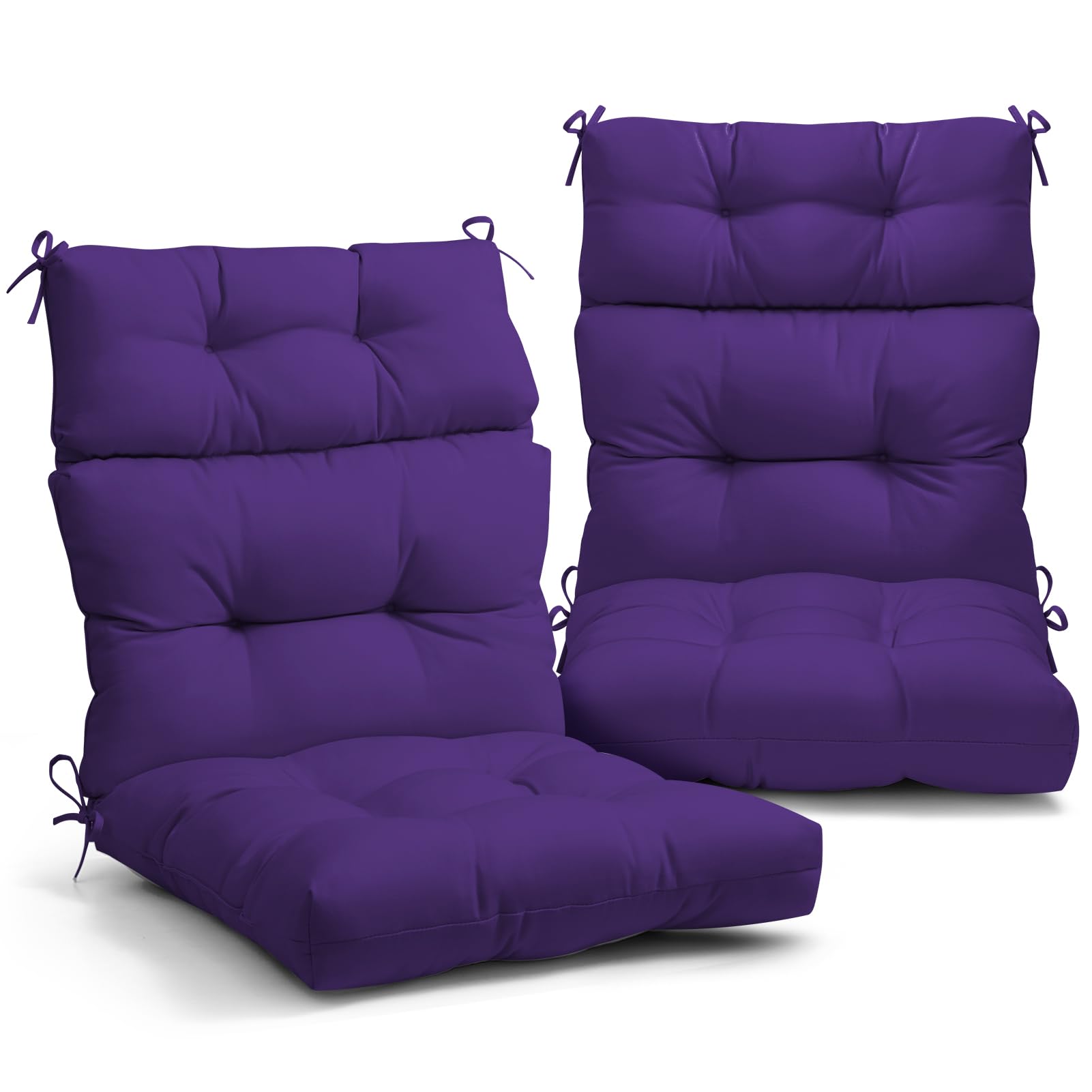 EAGLE PEAK Tufted Outdoor/Indoor High Back Patio Chair Cushion, Set of 2, 46'' x 22'', Purple