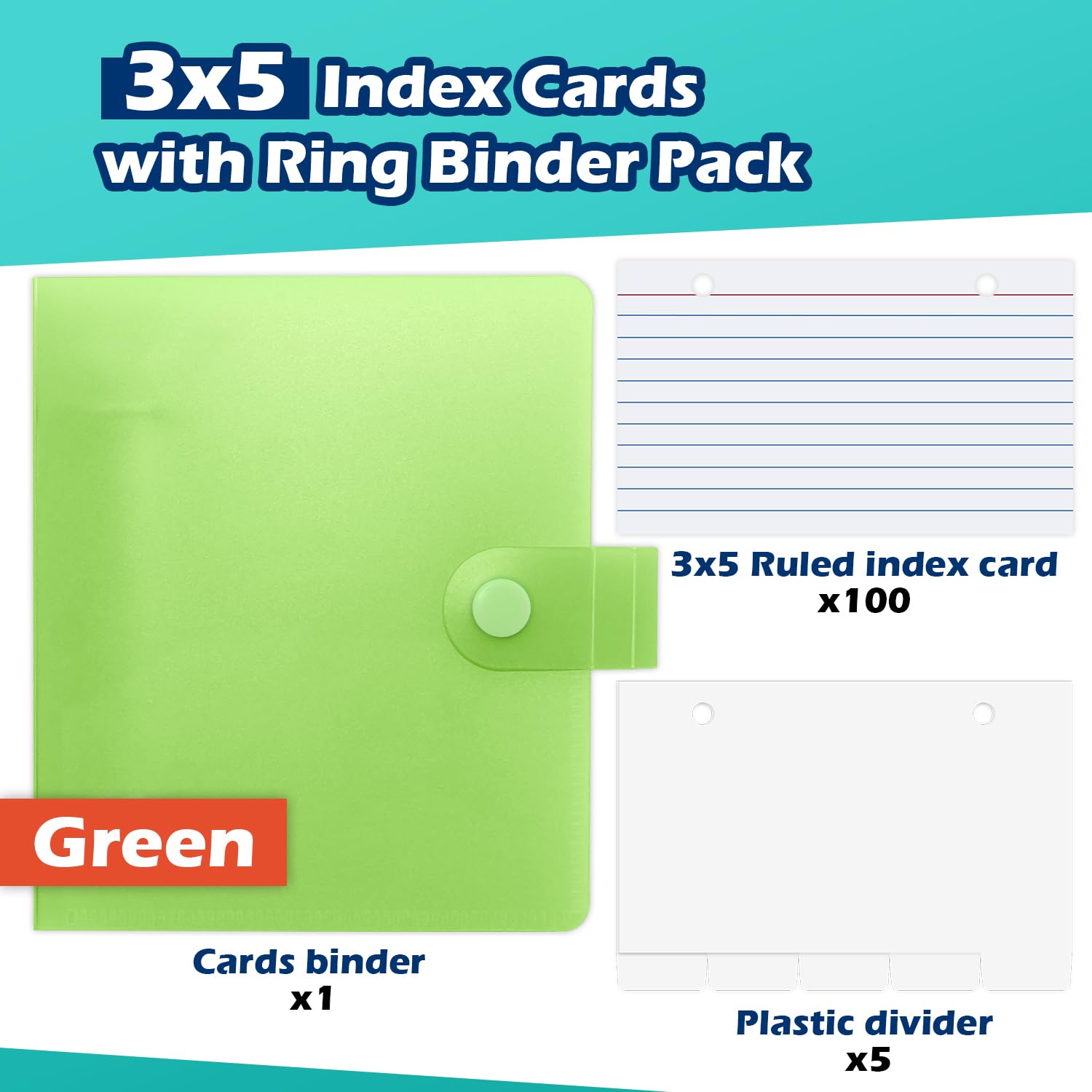 Amazon.com : 3x5 Lined Index Cards with Ring Binder Holder and Dividers, 100 Ruled Cards, Green : Office Products Amazon.com : 3x5 Lined Index Cards with Ring Binder Holder and Dividers, 100 Ruled Cards, Green : Office Products