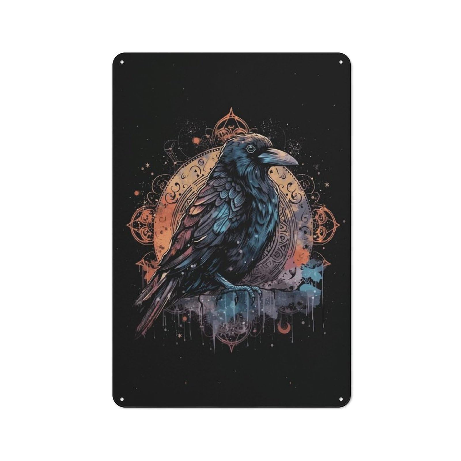 Mystical Gothic Raven Decorative Metal Plaque 30x20cm, Garage Style Shed Wall Plaque for Workshop, Basement, Shed Or Games Room