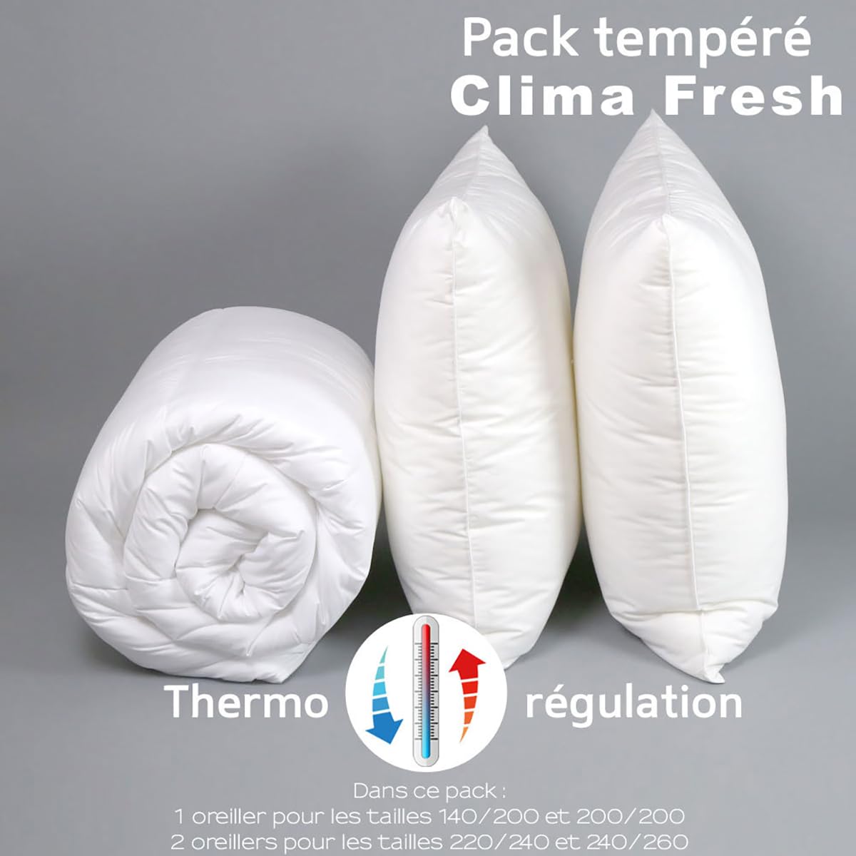 DODO - Pack Clima Fresh 1 Couette Tempérée 140x200 cm + 1 Oreiller Medium 60x60 cm - Garnissage Fibre THERMOREGULAR Lite 300g/m² - Sensation fraicheur - Enveloppe Coton - Piquage Lignes