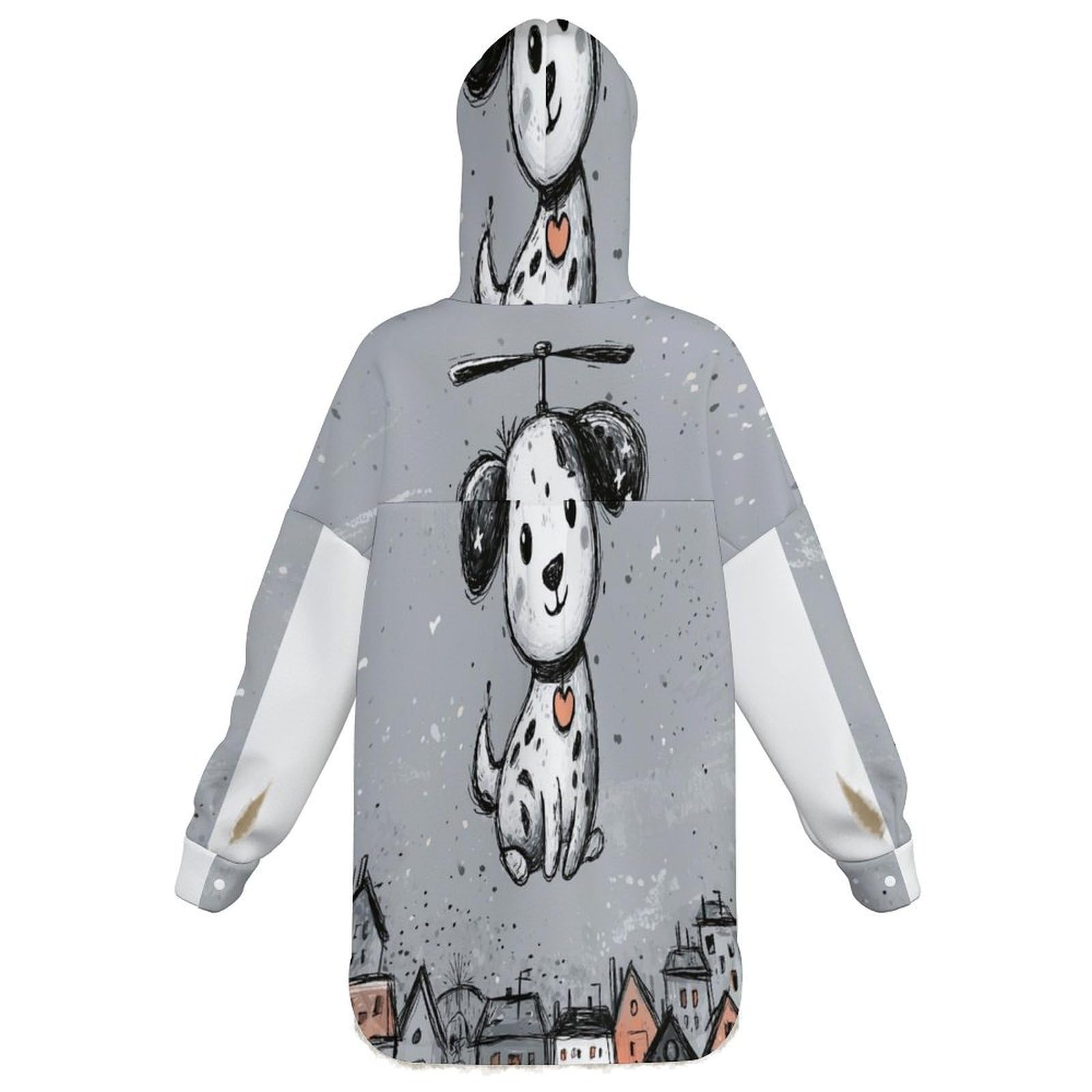 Sudadera Invierno con Capucha de Forro Polar Mujer Ciudad De Perros Helicóptero Cálido Hoodies a Manga Larga Felpa Sudadera con Bolsillos, Gris