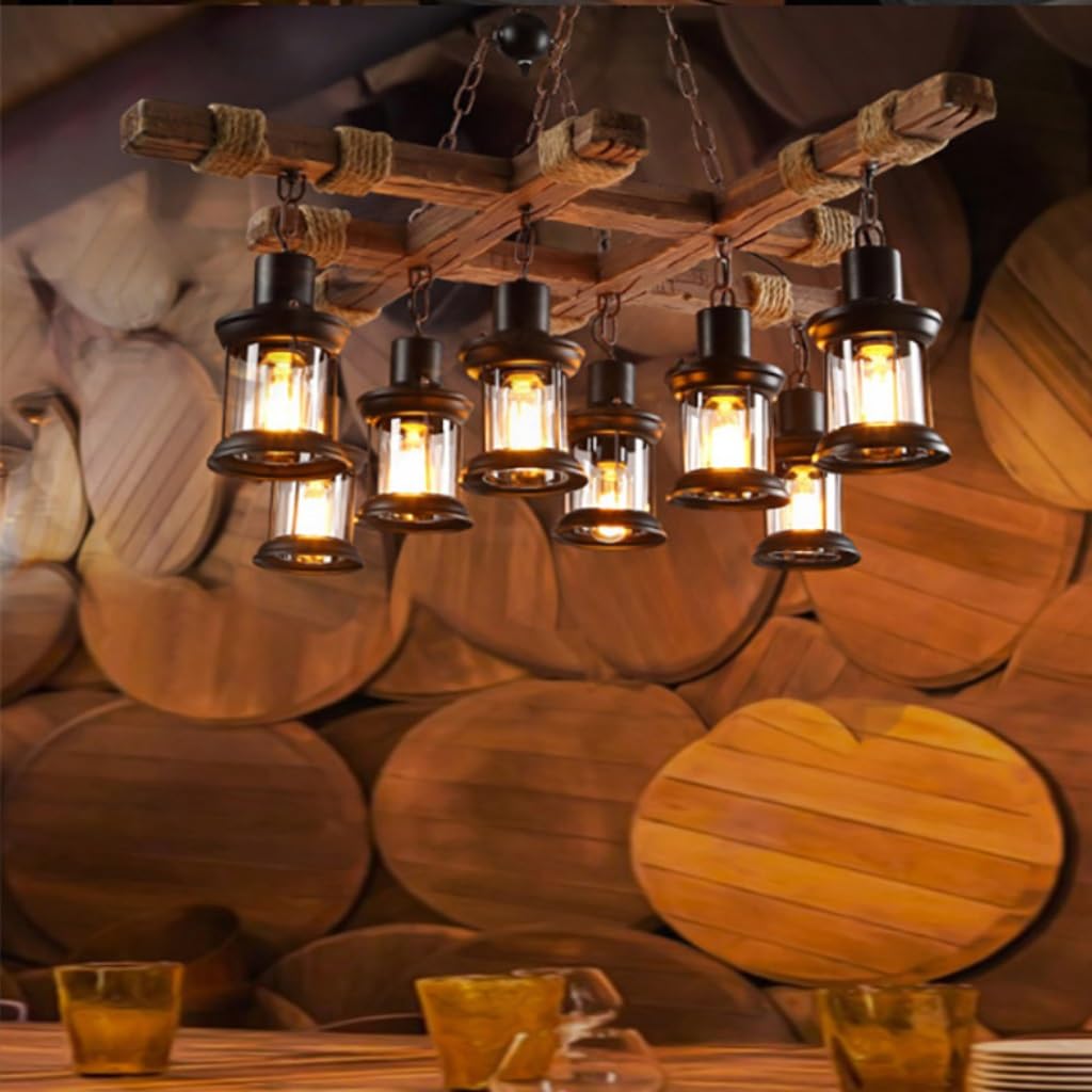 Holz Pendellampe Industrie Pendelleuchte Pendelleuchte Hängeleuchte Esszimmer Küche Wohnzimmer Bar Cafe Indoor Lampe Leuchte Kronleuchter Retro Metall Höhenverstellbar Pendellampe