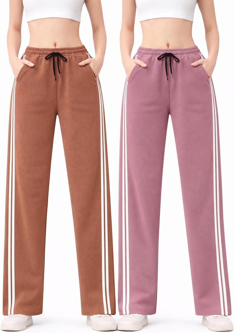 Women Solid Track Pants Combo Pack of 2 | Side Stripe Trackpant for Women & Girls | Elastic Waist Joggers for Casual, Sports
