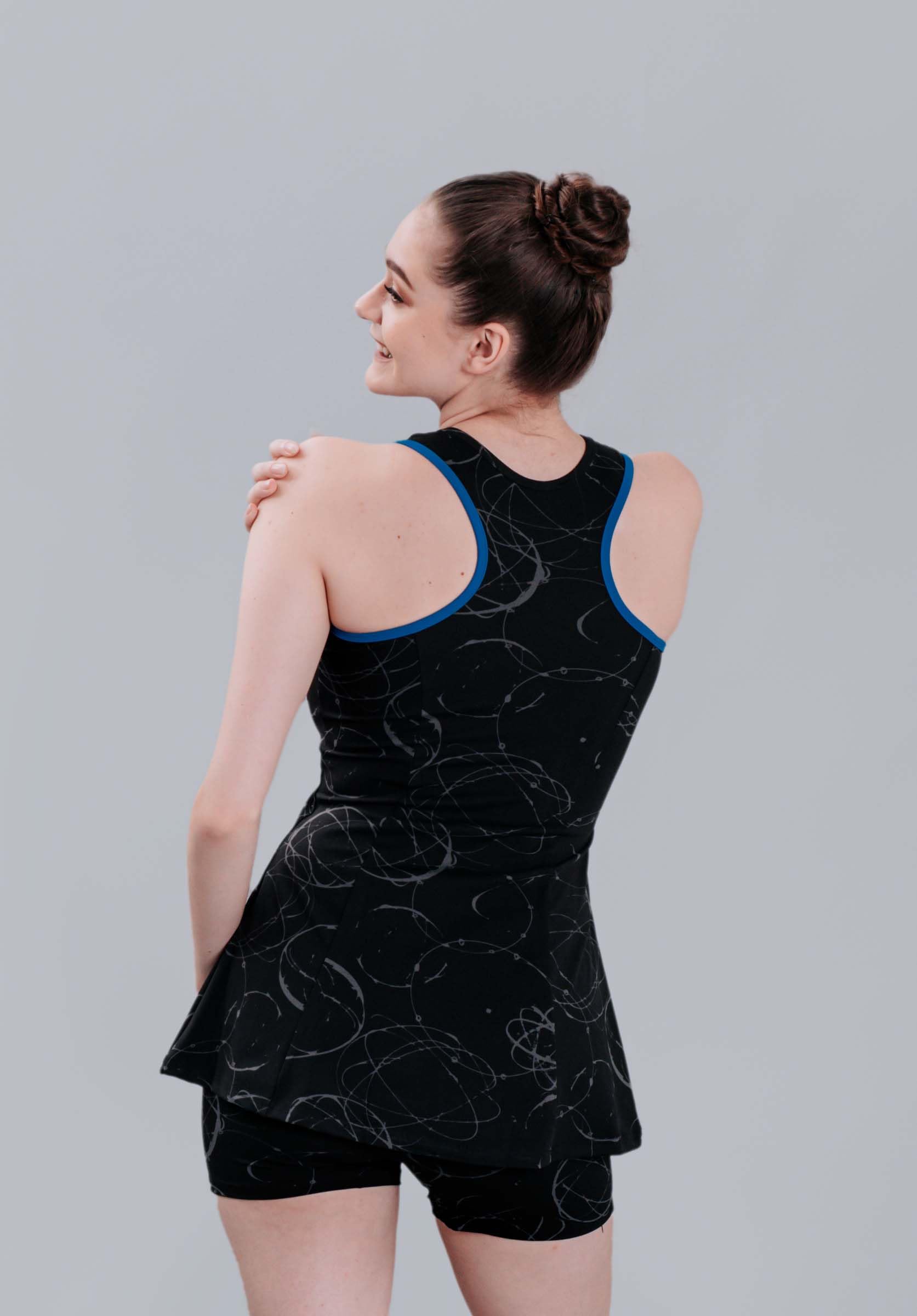Keepfit Women's Printed Racerback Padded Swimsuit Frock Style with Front Zipper top and Boyshorts |Swimming Suit for Women 2