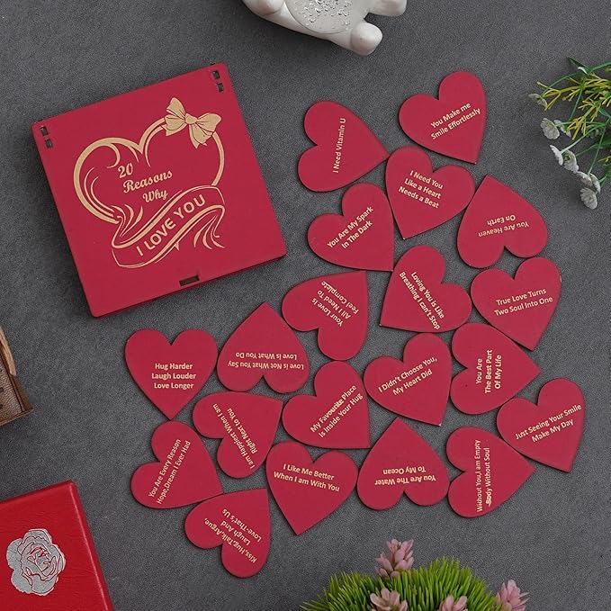 Décoration en bois rouge 20 Reasons Why I Love You cadeau Saint-Valentin