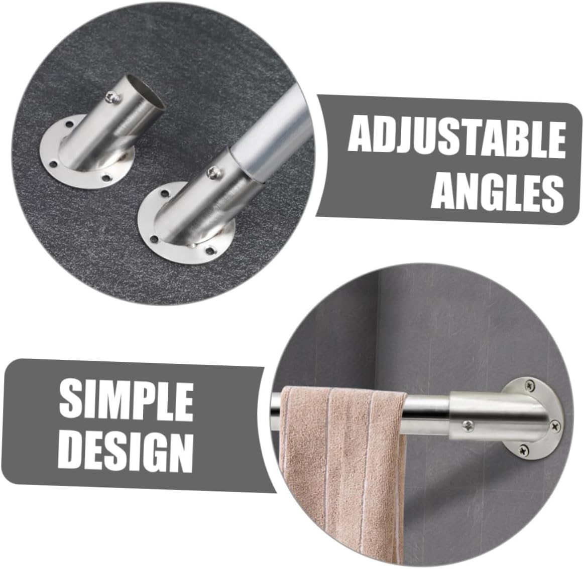 ORFOFE 4pcs Stainless Steel Shower Rod Holder Closet Pole Socket Towel Rod End Bracket Wall Mount