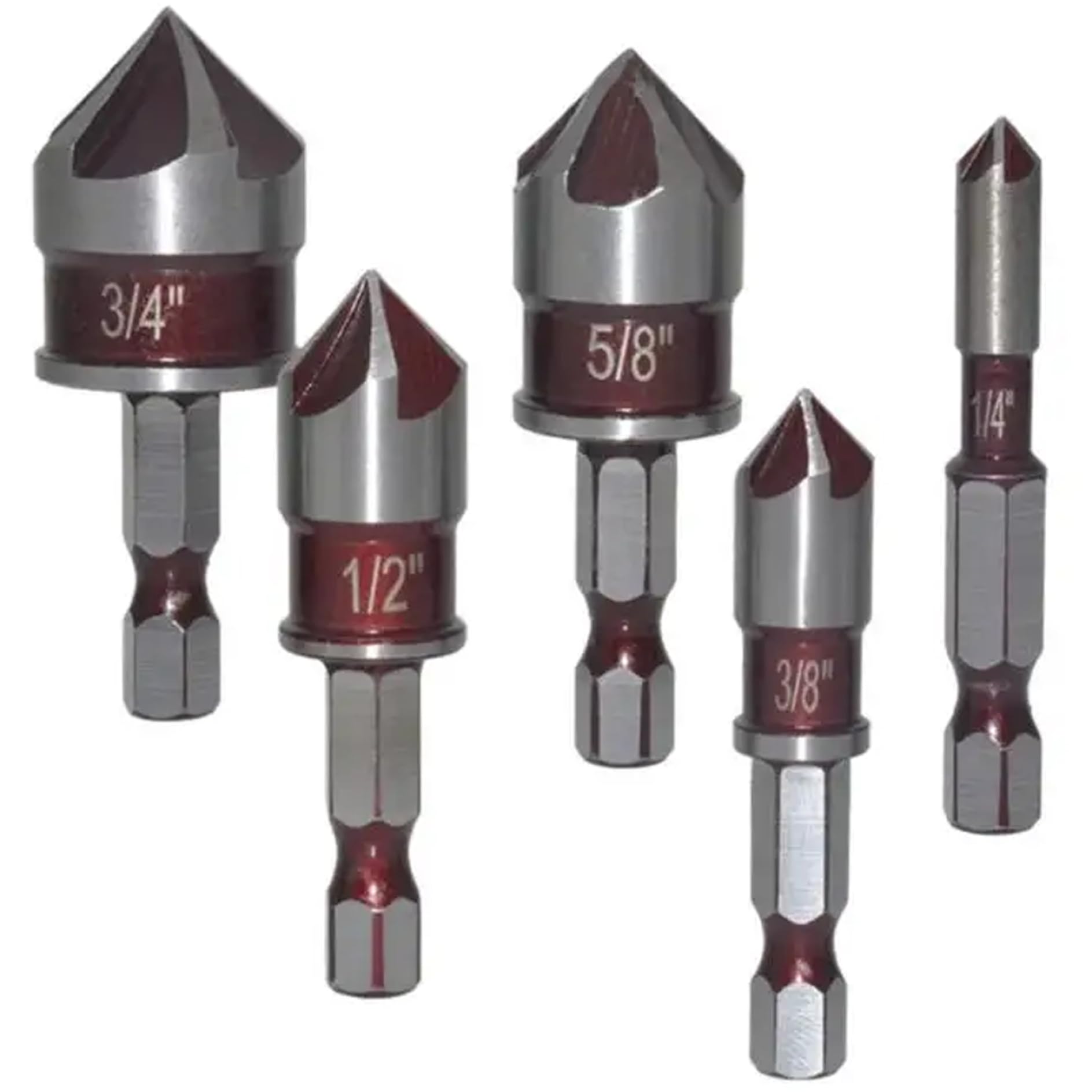 Countersink Drill Bit Set 1/4 3/8 1/2 5/8 3/4 Inch Countersink Drill Bit with Holder Replacement Sharp Metal Chamfer Tool for Woodworking