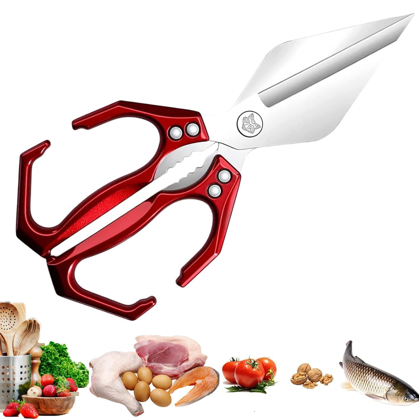 Multifunctional Heavy-Duty Kitchen Shears, 2025 New Heavy Duty Kitchen Scissors for Food with Ergonomic Handle, Sharp Stainless Poultry Scissors for Chicken, Meat (Red)