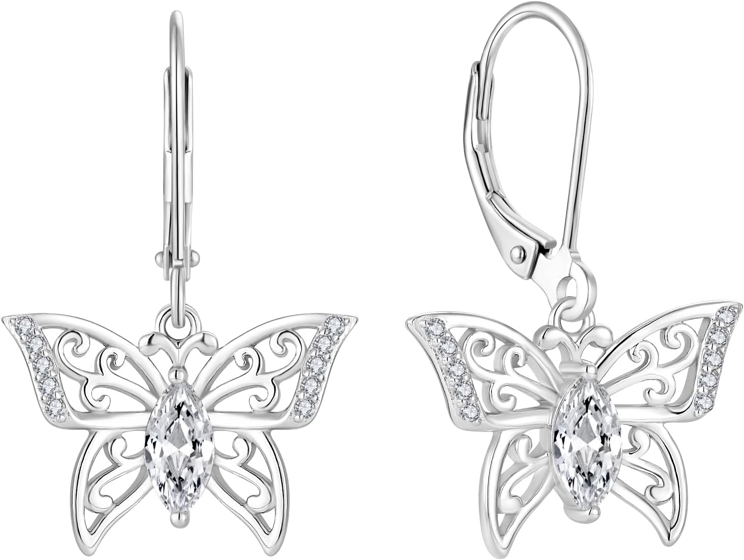 Butterfly Birthstone Jewelry Leverback Earrings 925 Sterling Silver 5A Cubic Zirconia Animal Earrings Women Dangle Drop Butterfly Earrings