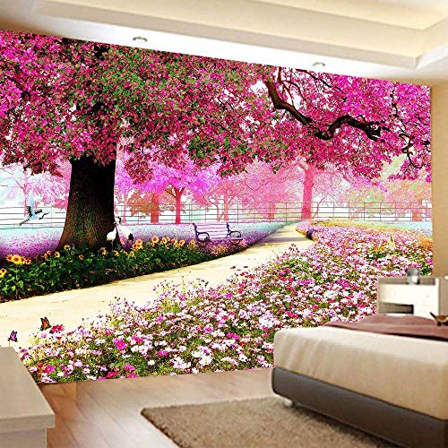 Naturaleza Paisaje Estético Tapiz De Pared Rosa Floral Flor Árbol Pájaro Tapiz Tapiz De Pared Tapices De Fibra De Poliéster,Decoración De Arte Tela De Impresión Para Dormitorio,80" x 60" Cover