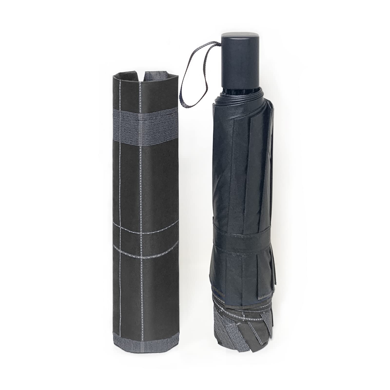 50 inch Large-size Manual Collapsible Travel Umbrella - Compact, Lightweight, UV Protection, Reverse Umbrella for Men and Women (Single Canopy/Black)