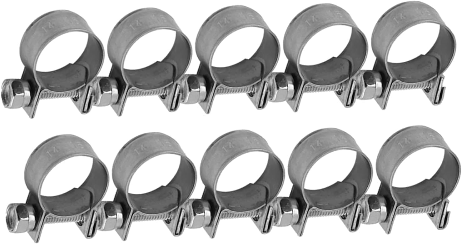 10 abrazaderas de manguera de acero inoxidable 304, mini abrazaderas de tubería de línea de combustible de 16-18 mm, abrazadera de unión de perno en T para instalación en automóviles