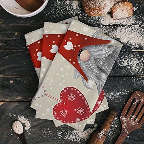 Kitchen Towels Dish Towels, Santa Claus Merry Christmas Winter Funny Gnomes Snowflake Love Heart Soft Kitchen Hand Towels Absorbent Tea Towels Dishcloth Towels for House Cleaning & Decorate
