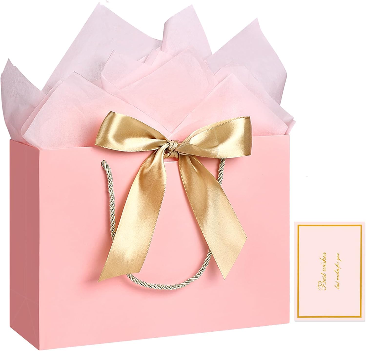 YoungTree 1PCS Large Gift Bag with Ribbon and 1 Greeting Card 2 Tissue Papers, Portable Paper Gift Bag with Handles, Birthday Gift Bags,Present Bags for Wedding Party,Mothers Day12.6" x 9.8" x 3.9 โ image 1
