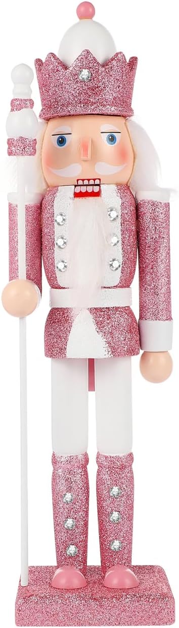NOLITOY Nutcracker Christmas Decor, 12 Inches Traditional Pink Nutcracker Wooden Soldier Figures for Festival Party Outdoor Xmas