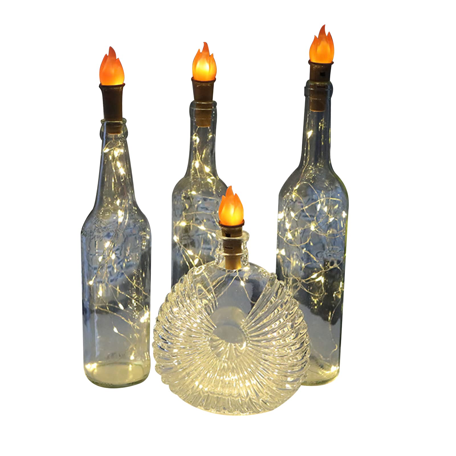 KAYKAI 10 PCS Wine Bottle Lights with Cork,Battery Operated Cork Lights for Wine Bottles,6.5Ft 20LED Fairy String Lights with Candle Flame for DIY, Xmas,Wedding Party Decor,Warm
