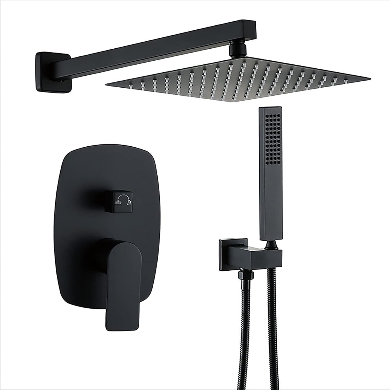 Ensemble de douche mural noir avec mitigeur et pommeau effet pluie 10 pouces