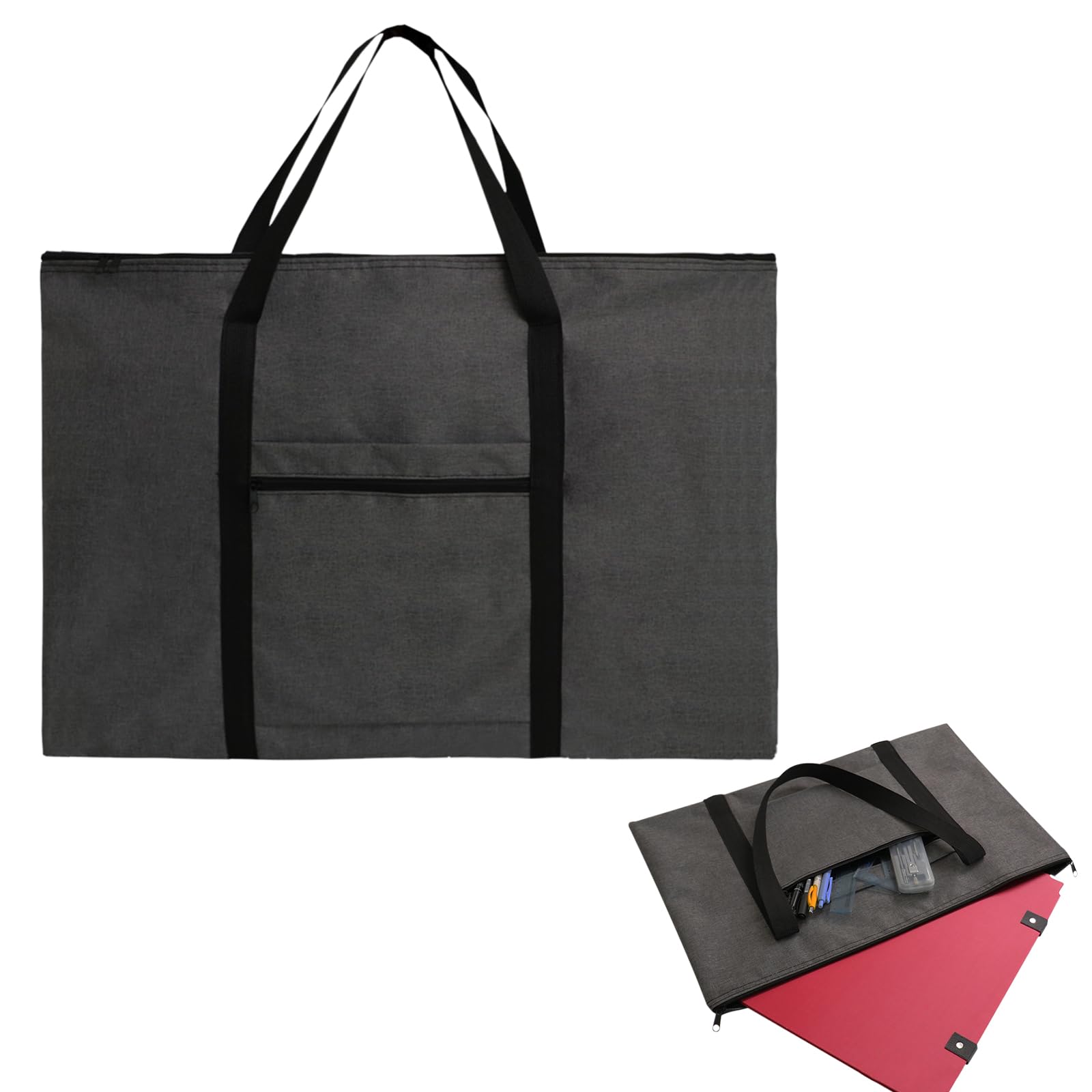 Grey Art Canvas Portfolio Case, Painting Drawing Board Storage Arts Bag with Detachable Shoulder Strap, Waterproof Art Bag for Artists Students for Artwork Poster Sketching Drawing (14x22in for A3)