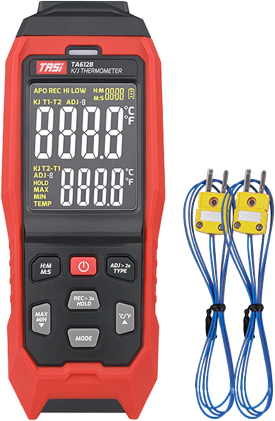 OUNA Temperature Meter, TA612B 2 Channels K/J pe ermocouple ermometer -200~1372℃/ -328~2501℉ Handheld Digital L Temperature Meter 9999 Groups Data Storage