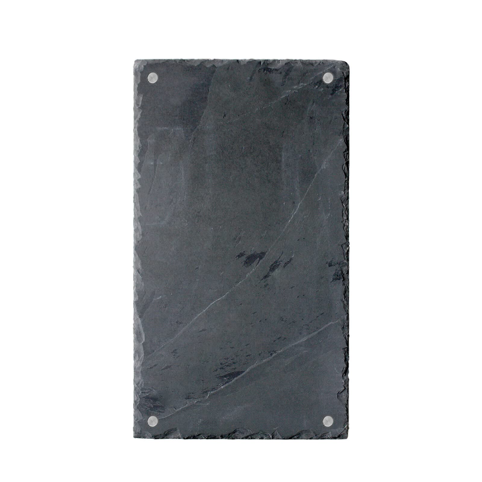 Firstlaser Schiefertafel, Schreibtafel, Servierplatte 80 x 40 cm, Naturschiefer, Grau, Rechteckig, inklusive Bohrungen und Abstandhalter, gebrochene Kante