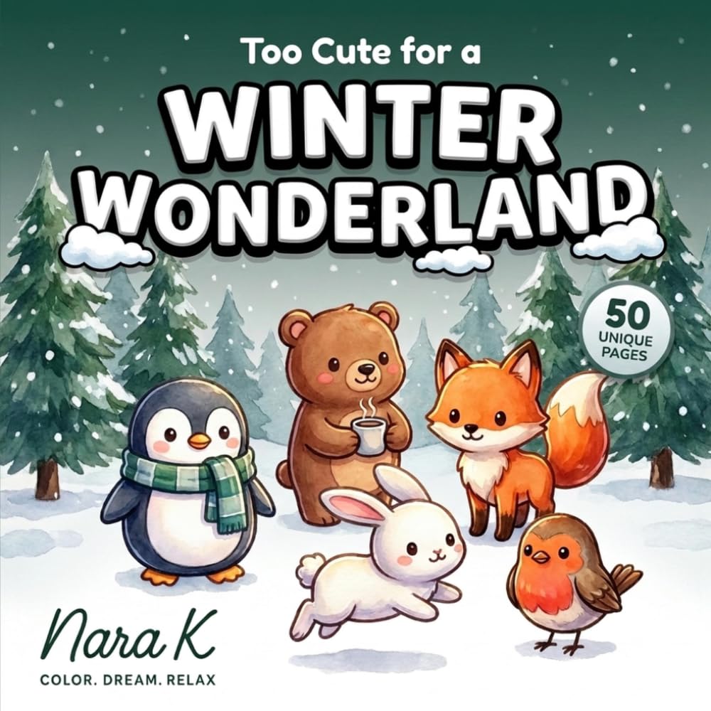Too Cute for a Winter Wonderland: A Bold and Easy Kawaii Coloring Book with Cozy Winter Friends for Adults and Kids