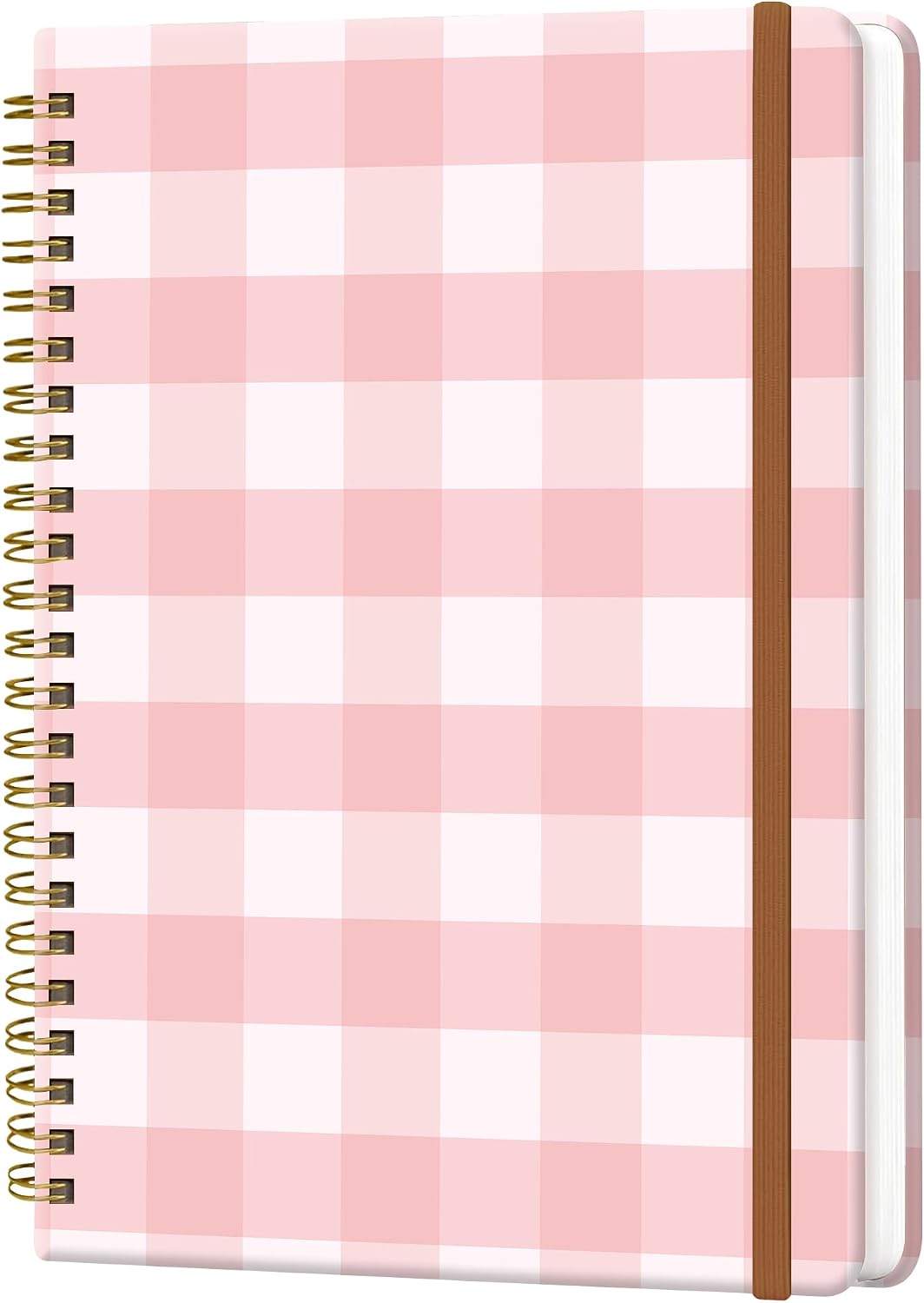 Spiral Journal Notebook for Women, Hardcover A5 College Ruled Notebook, 120 Pages, Thick Paper, Cute Lined Journal for School, Office & Work, 6 x 8.4 in(Pink Plaid Checkered)