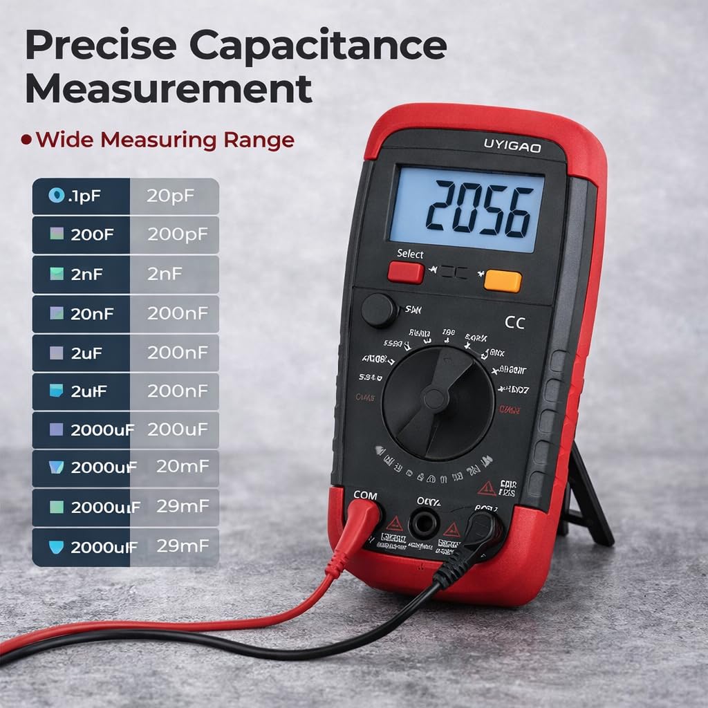 UYIGAO Multimeter, Capacitor Tester, Microfarad Meter with Capacitance Digital Multimeter 6013L LCD Display Low Power Consumption Meters